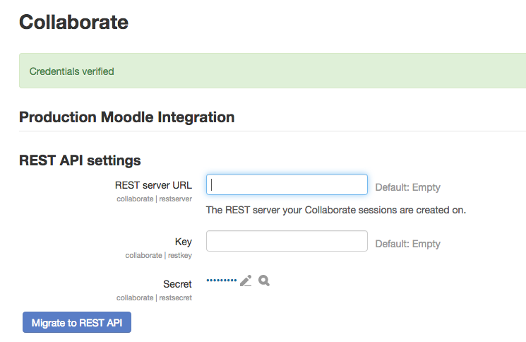 Moodle 3.3.3 REST configuration page